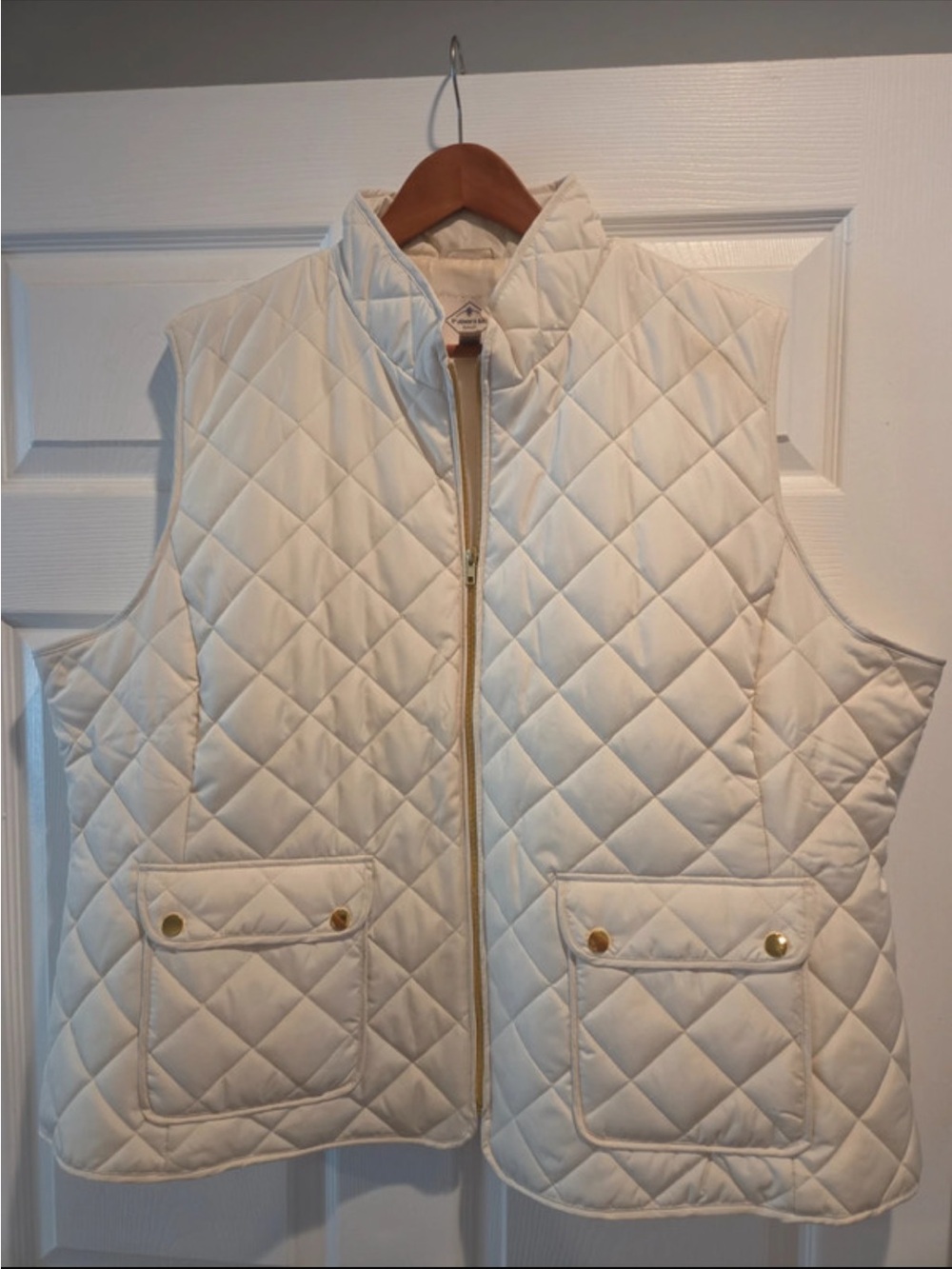 Ivory/cream color with gold details, cozy, comfy, warm, 3x St. John’s Bay